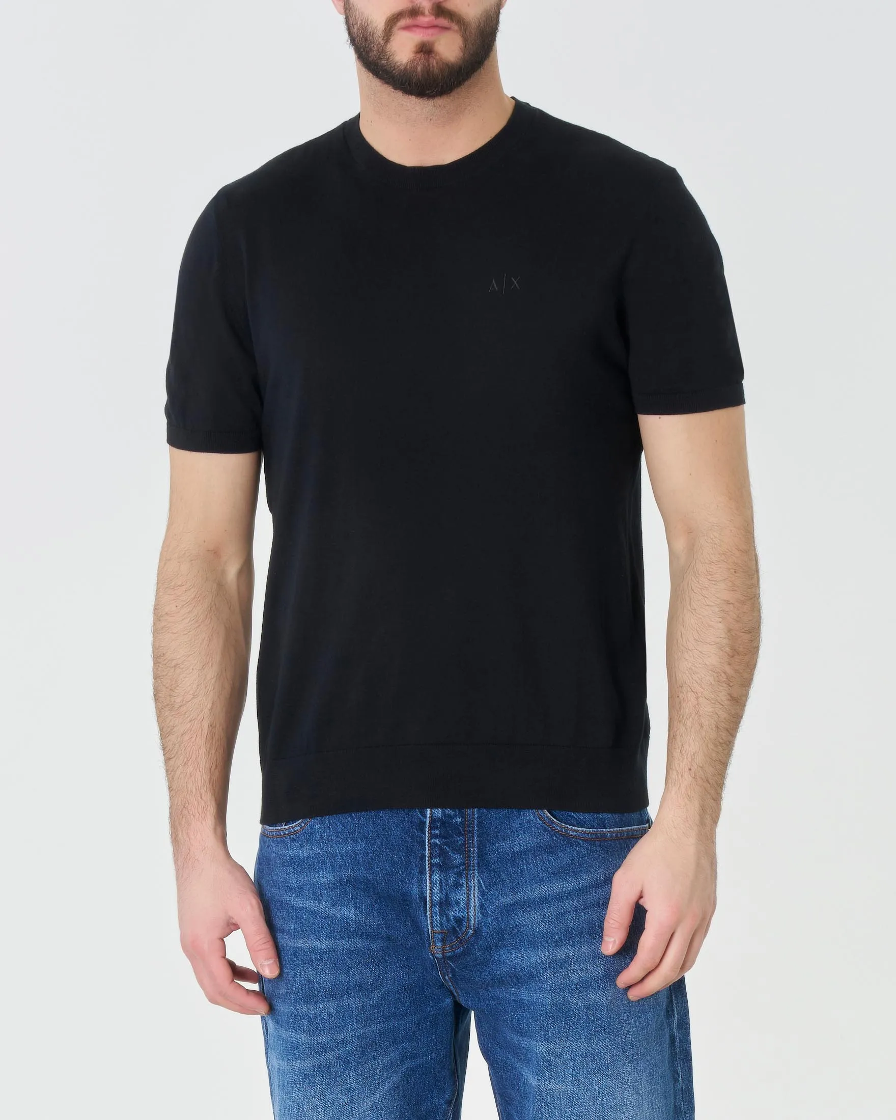 Black Half Sleeve Cotton Knit T-shirt