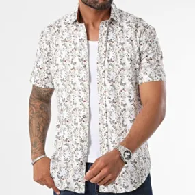 Camicia bianca floreale a maniche corte