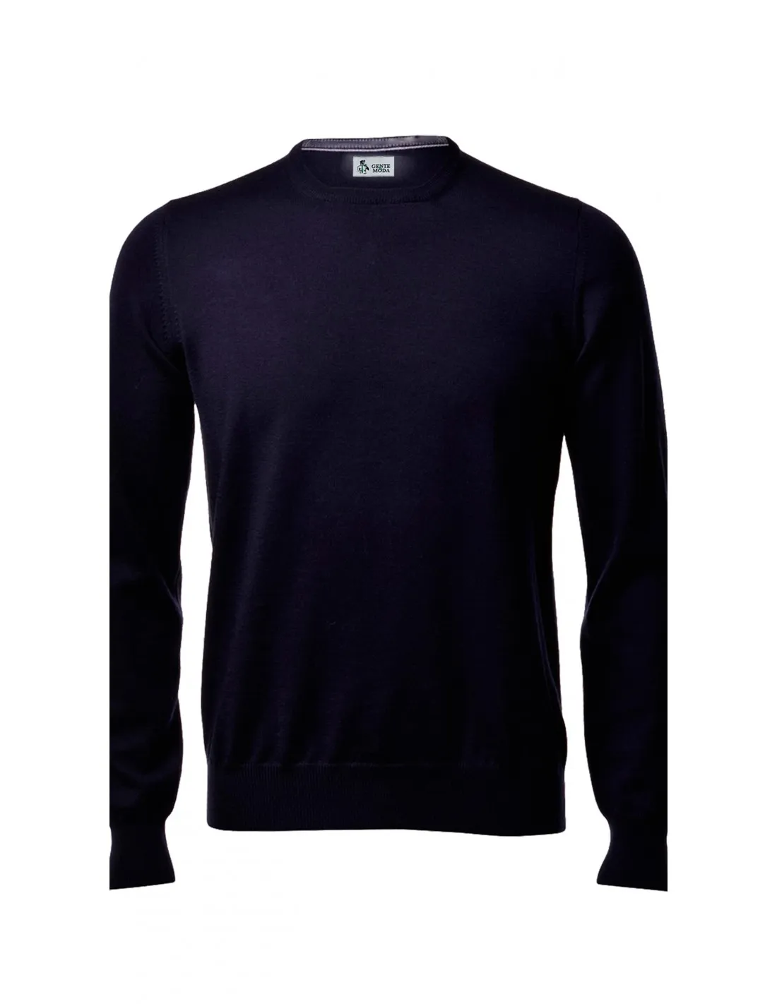 Plus Size Blue Cotton Crew Neck Long Sleeve T-shirt