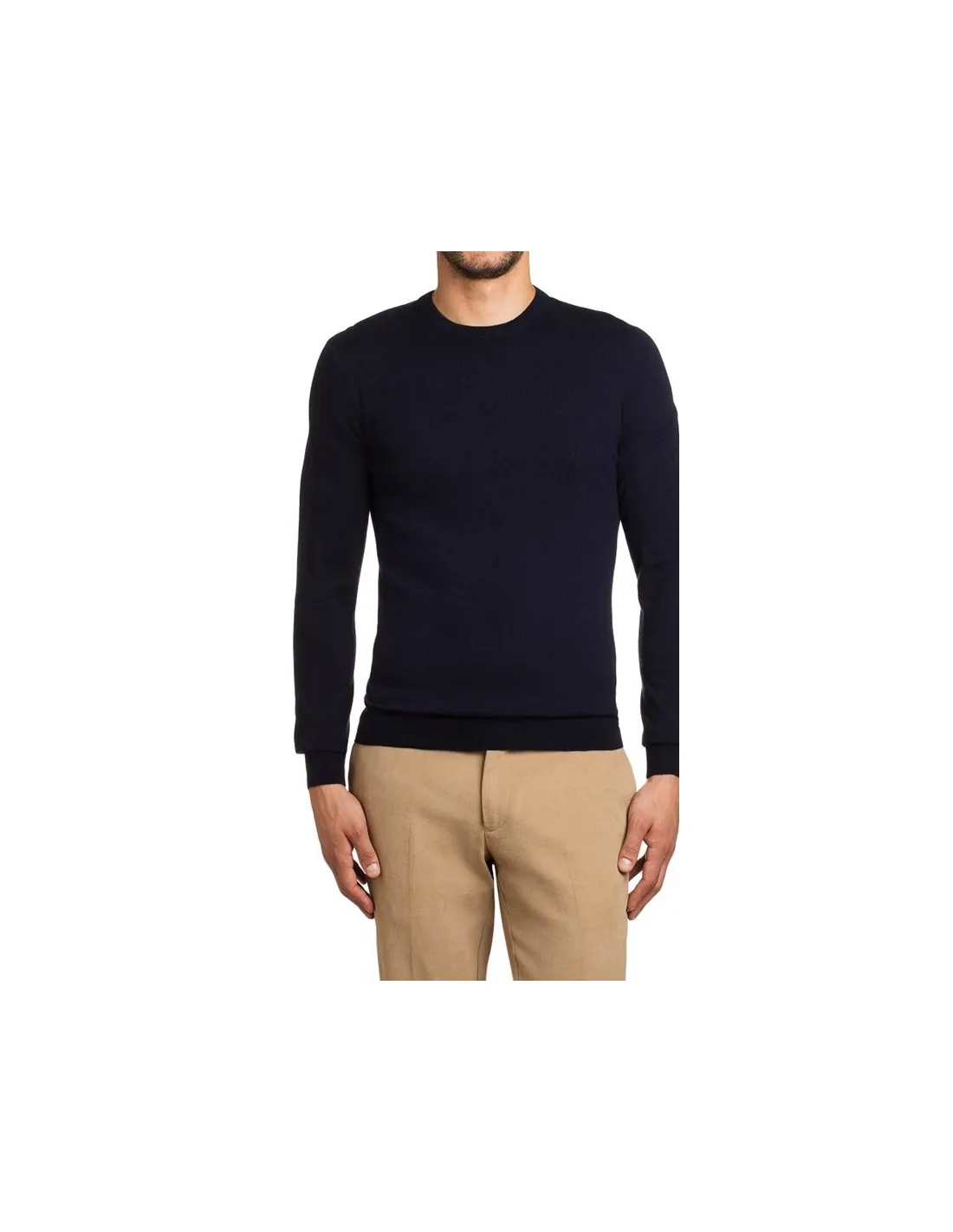 Plus Size Blue Cotton Crew Neck Long Sleeve T-shirt