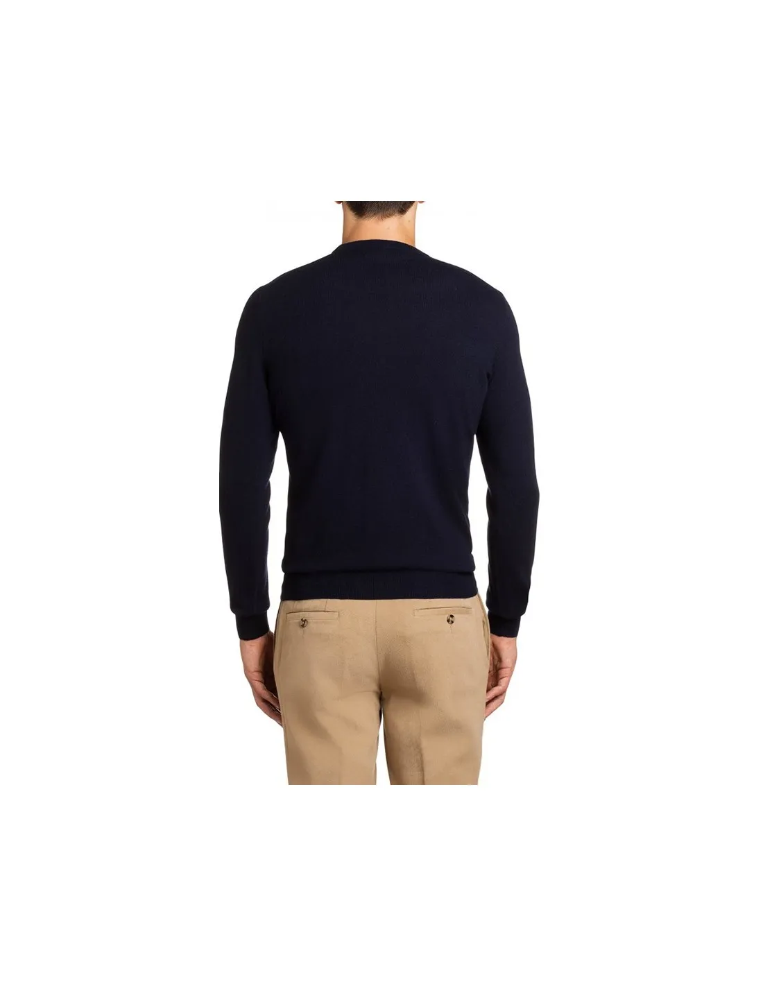 Plus Size Blue Cotton Crew Neck Long Sleeve T-shirt