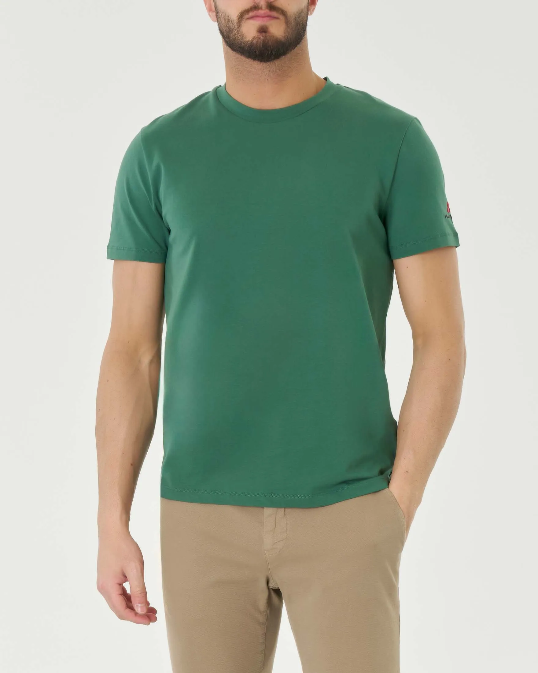 Stretch Cotton Jersey Half Sleeve Green T-shirt