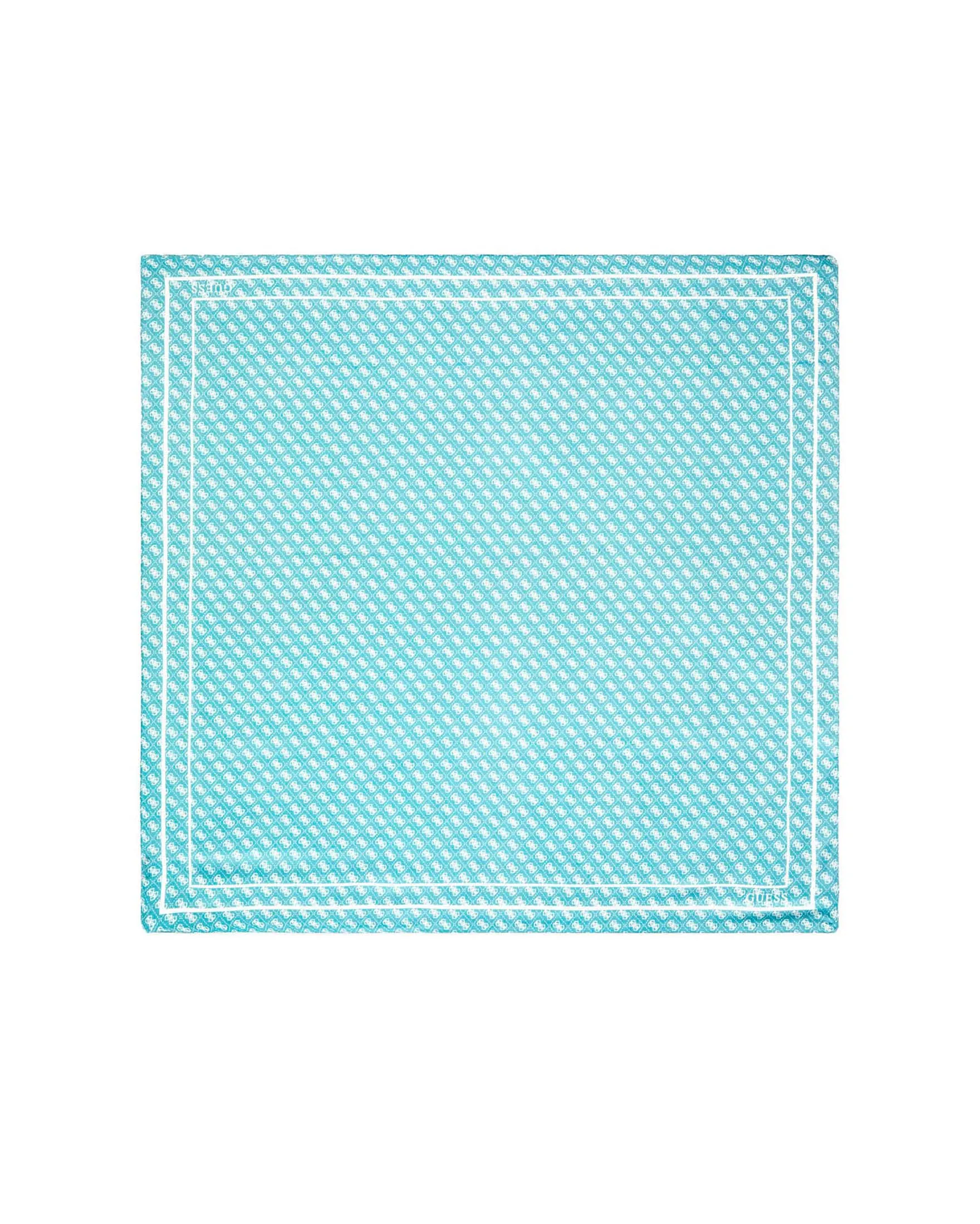 Turquoise Micro-Patterned Monogram Twill Scarf with Solid Blocks